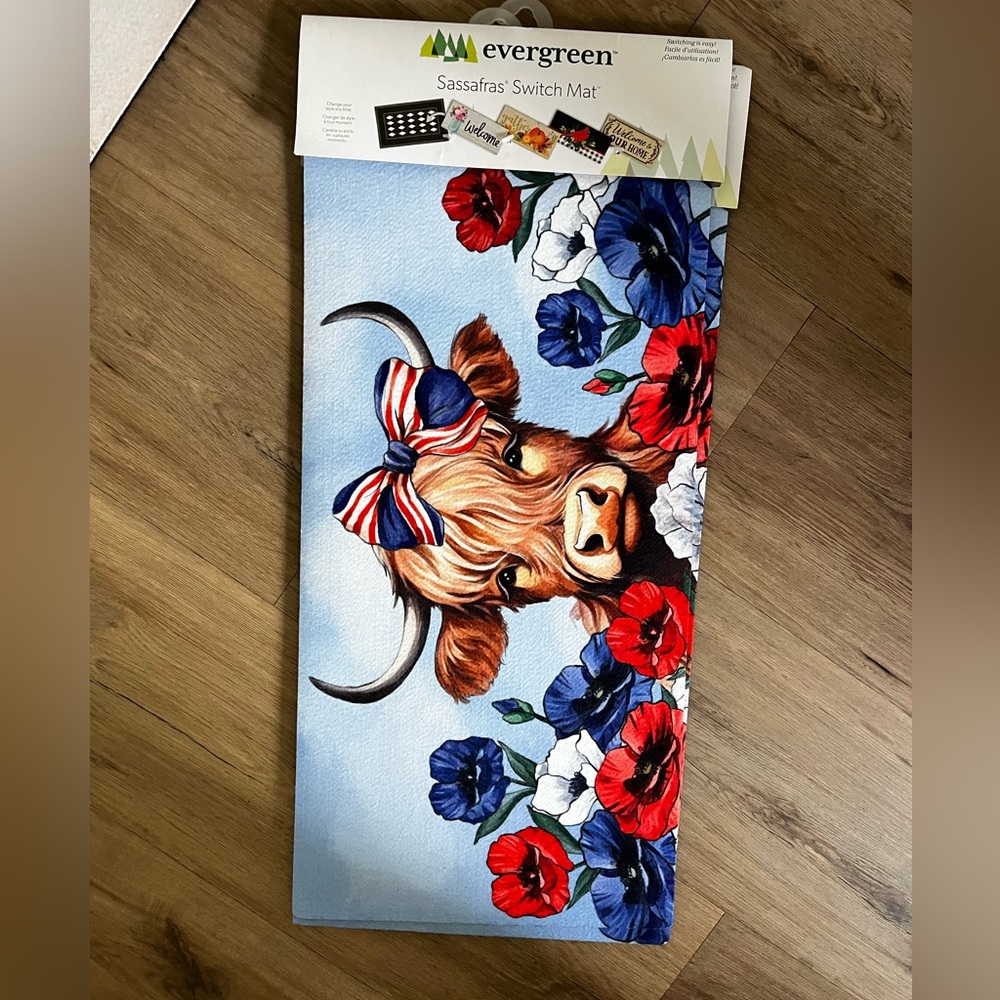 Patriotic highland cow mat